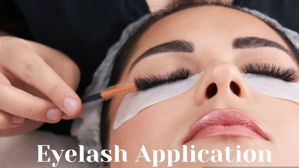 A female is getting applied false lashe through lash application process